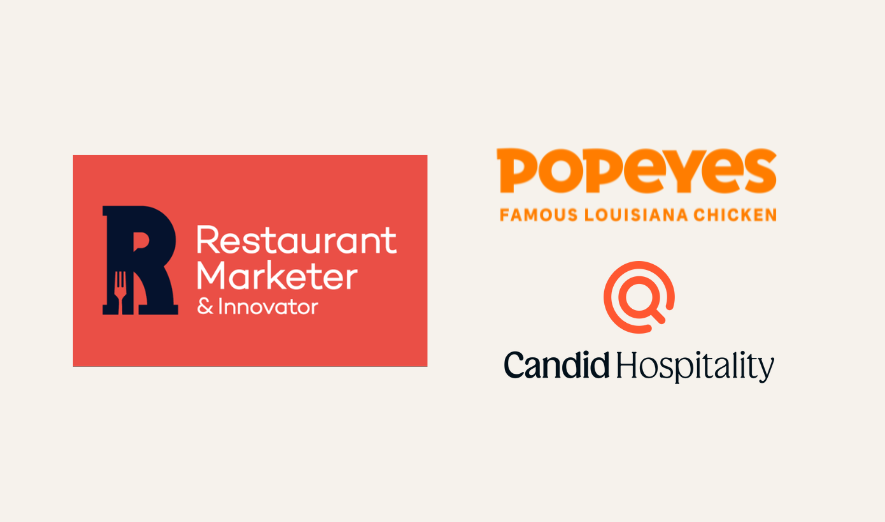 A spread of three logos - RMI, Popeyes and Candid Hospitality